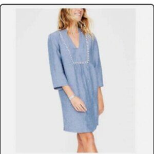 Boden Blue V-Neck Sundress with 3/4 Sleeves